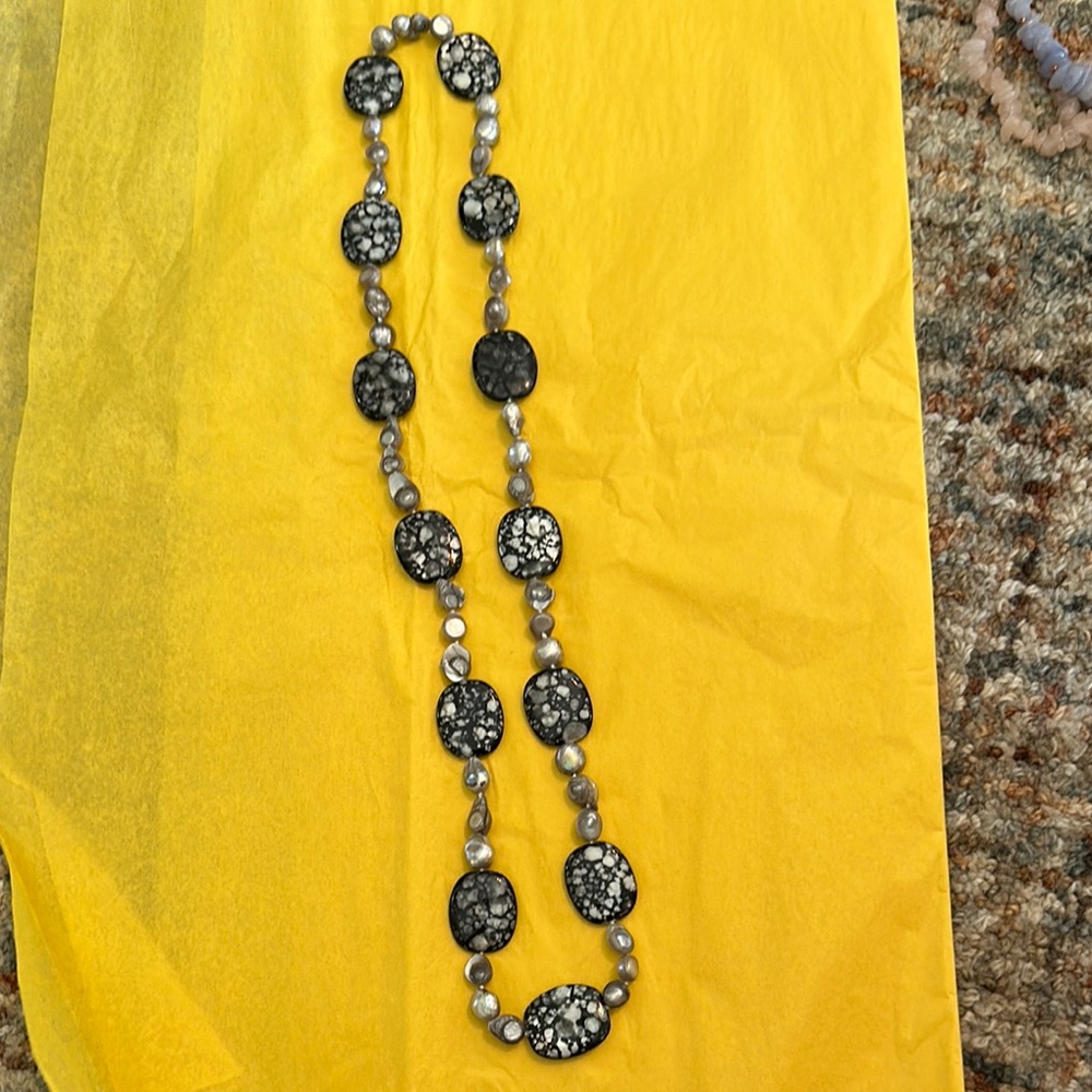Elegant Black Obsidian and Black natural pearl  Necklace.